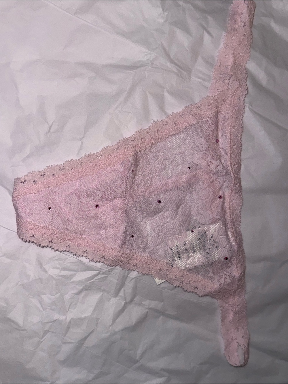 PINK Victoria's Secret Pale Pink Lace Thong with Rhinestones